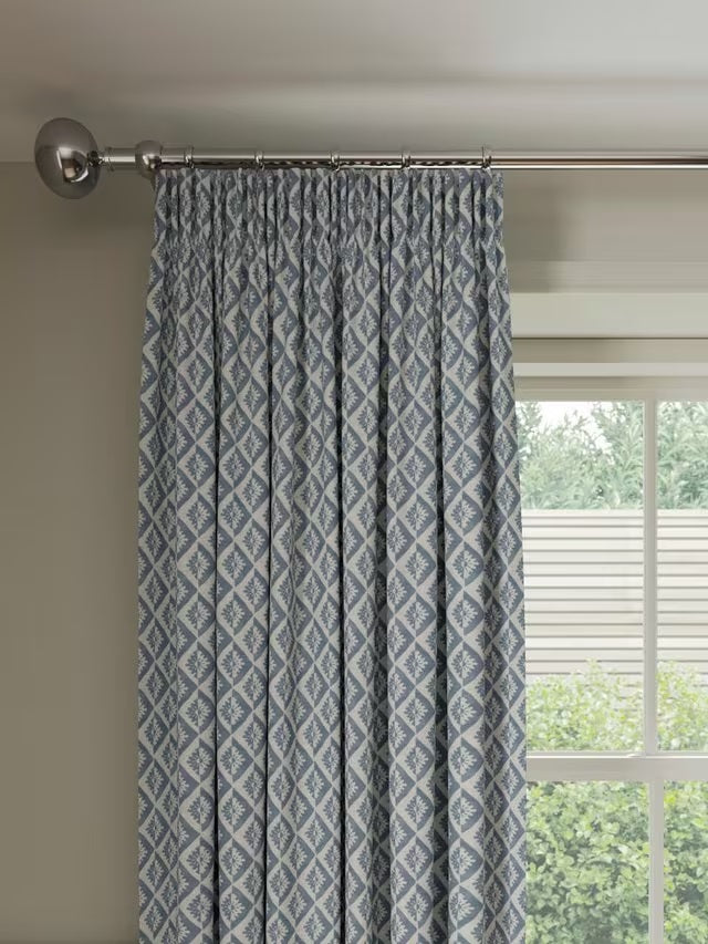 John Lewis Jaya Pair Lined Pencil Pleat Curtains W228 x D137cm - Lake Blue