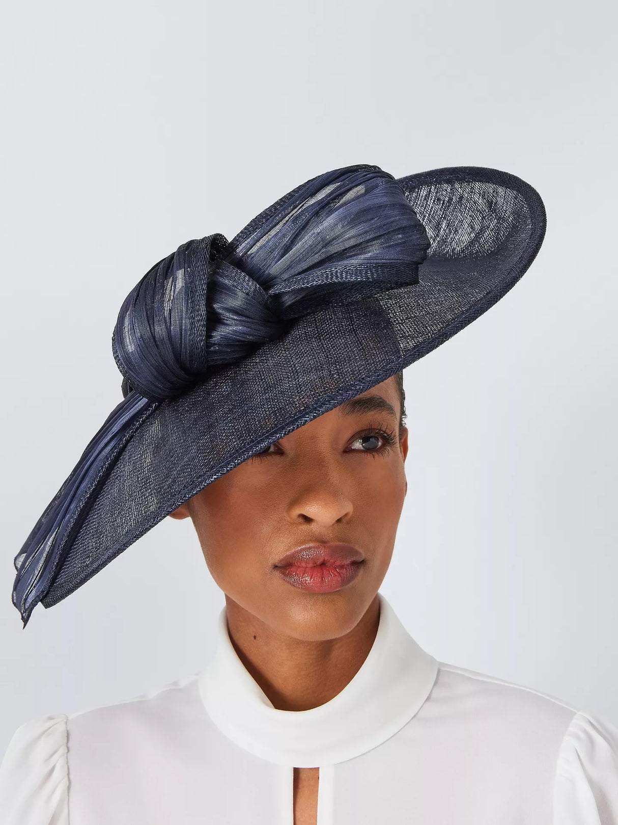 John Lewis Women's Maggie Wide Brim Fabric Wedding Occasion Trim Hat - Navy