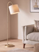 John Lewis Isabel Drum Shade Curved Arch Floor Lamp - Matte Antique Brass - Kazoop 