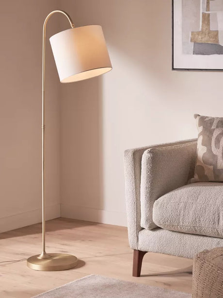 John Lewis Isabel Drum Shade Curved Arch Floor Lamp - Matte Antique Brass - Kazoop 