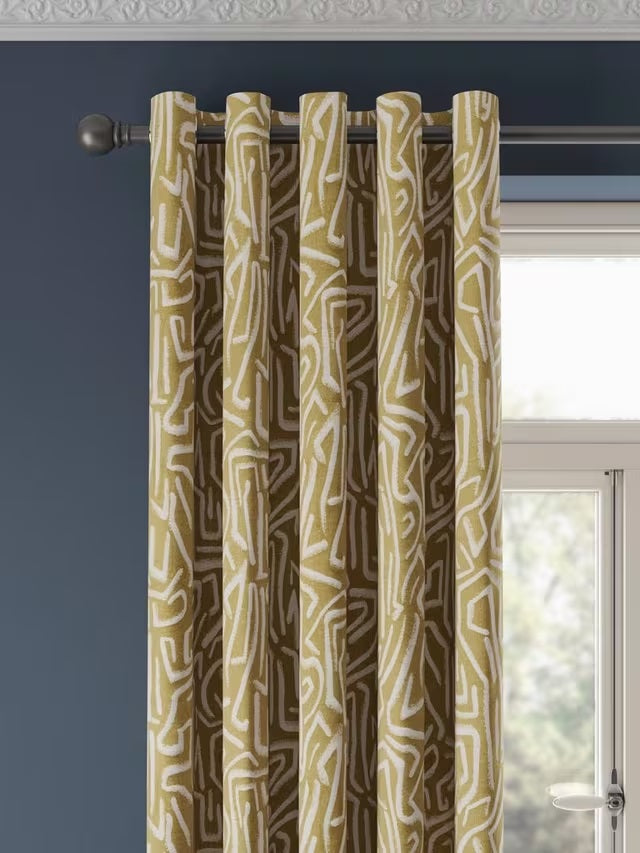 Harlequin Melodic Gold & Sand Pair Lined Eyelet Curtains W117 x Drop 137cm