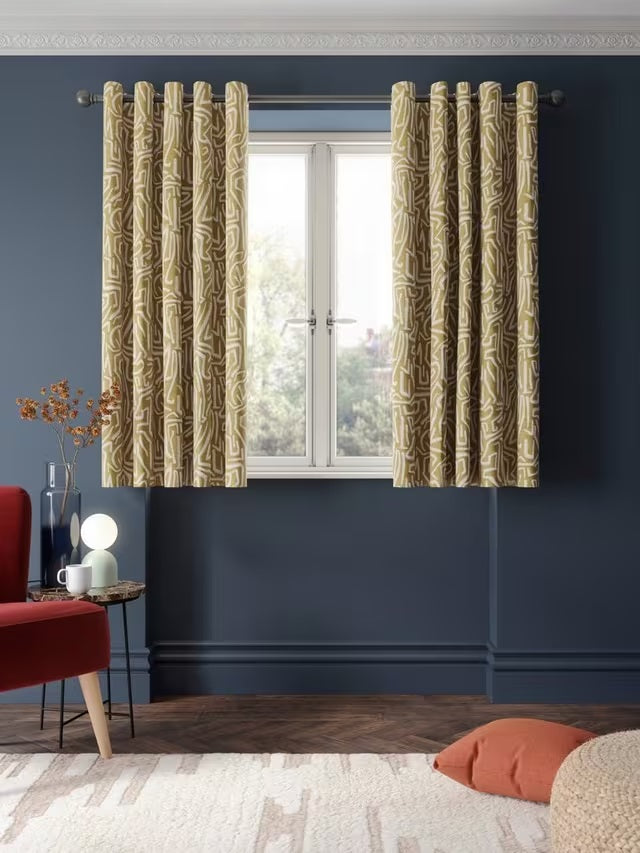 Harlequin Melodic Gold & Sand Pair Lined Eyelet Curtains W117 x Drop 137cm