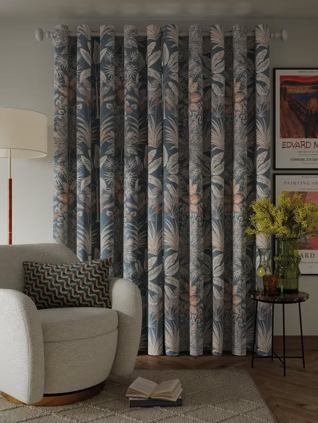 John Lewis Areca Palm Blackout Lined Eyelet Curtains W167 x D182cm - Navy