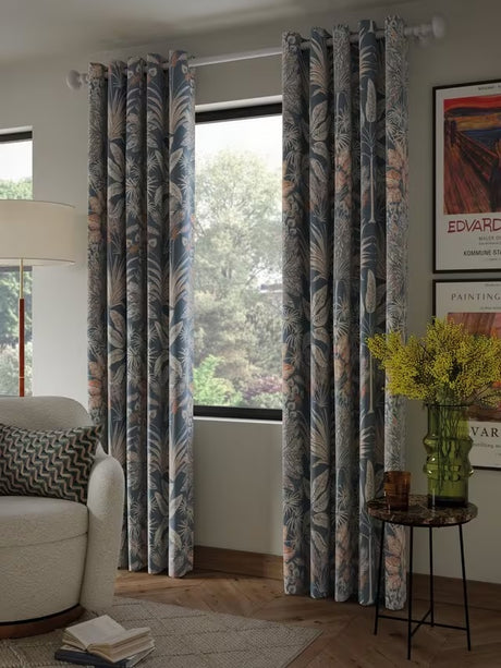 John Lewis Areca Palm Blackout Lined Eyelet Curtains W167 x D182cm - Navy