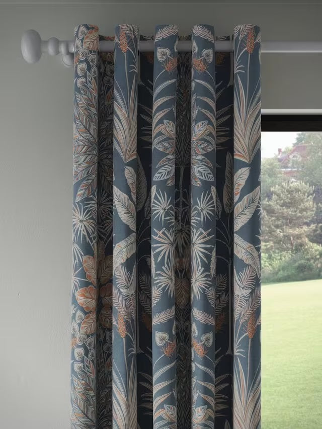 John Lewis Areca Palm Blackout Lined Eyelet Curtains W167 x D182cm - Navy