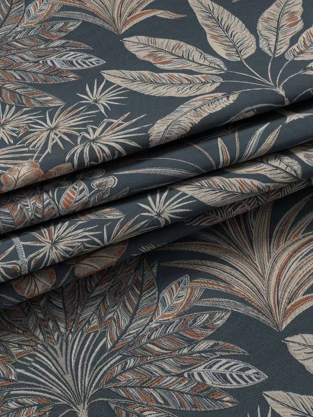 John Lewis Areca Palm Blackout Lined Eyelet Curtains W167 x D182cm - Navy
