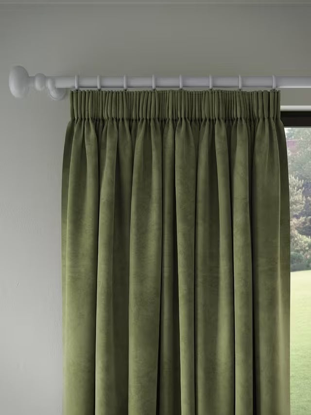 John Lewis Velvet Pair Lined Pencil Pleat Curtains 228 x 274cm - Avocado