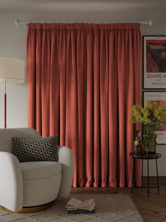 John Lewis Textured Blackout/Thermal Pencil Pleat Curtains 228x274cm - Brick - Kazoop 