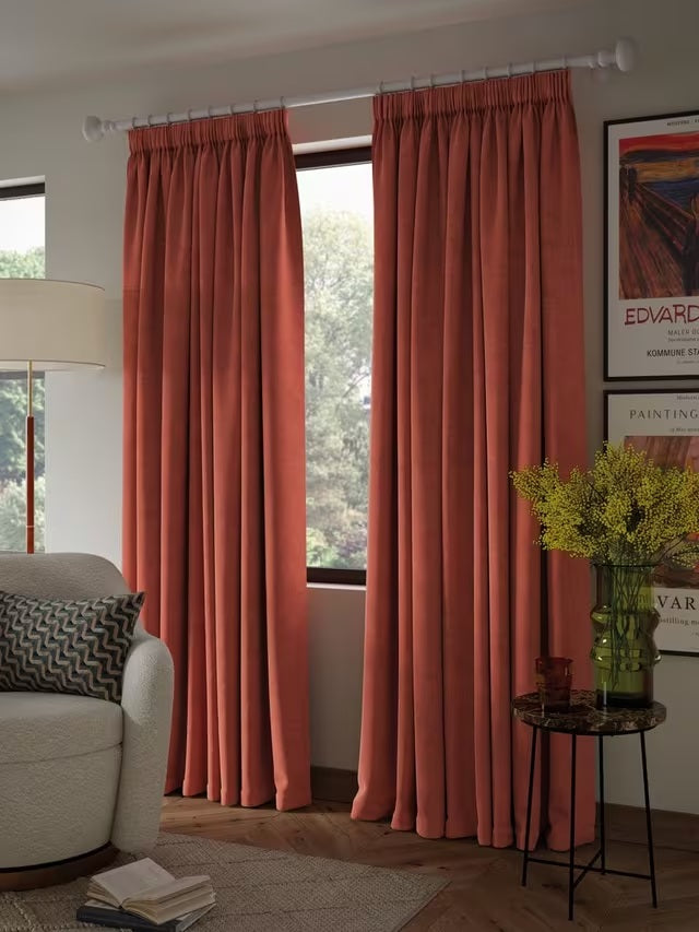 John Lewis Textured Blackout/Thermal Pencil Pleat Curtains 228x274cm - Brick - Kazoop 