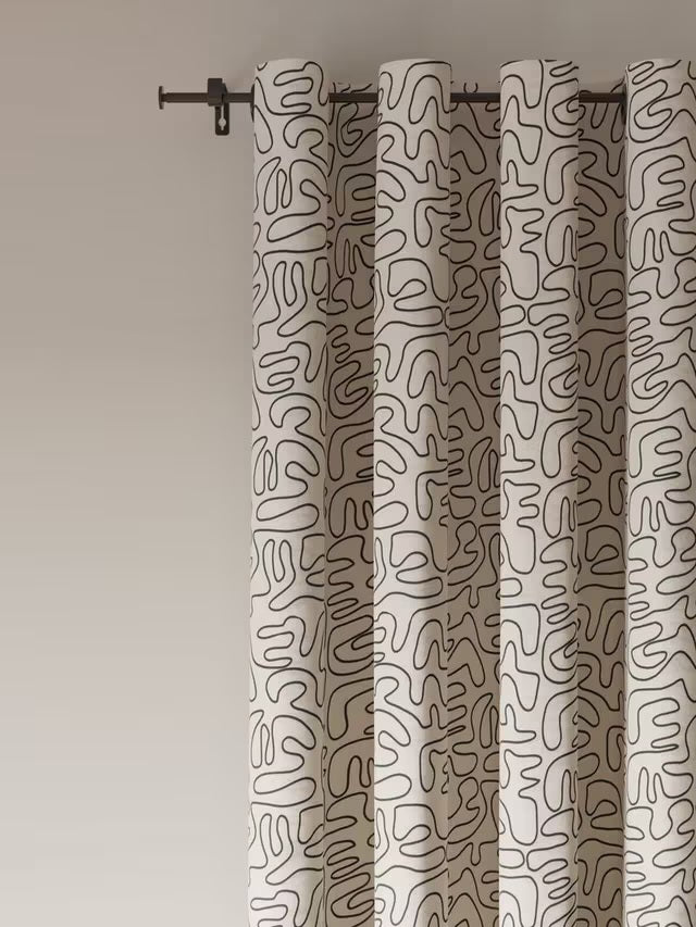 John Lewis Scribble Print Pair Lined Eyelet Curtains 228 x 228cm - Graphite