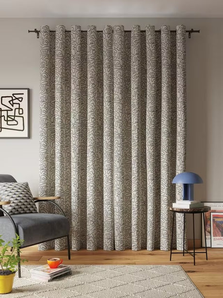 John Lewis Scribble Print Pair Lined Eyelet Curtains 228 x 228cm - Graphite