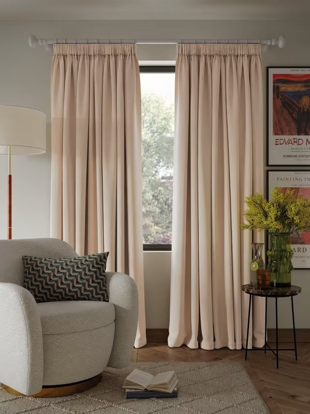 John Lewis Textured Blackout/Thermal Pencil Pleat Curtains 228x228cm - Putty
