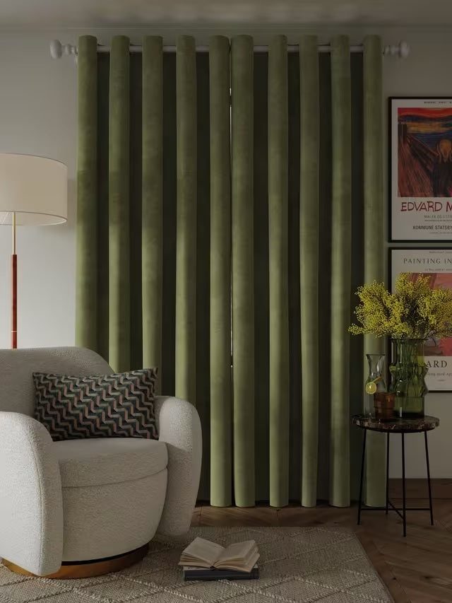 John Lewis Polyester Velvet Pair Lined Eyelet Curtains 228 x 228cm - Avocado