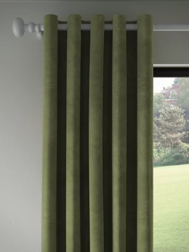 John Lewis Polyester Velvet Pair Lined Eyelet Curtains 228 x 228cm - Avocado