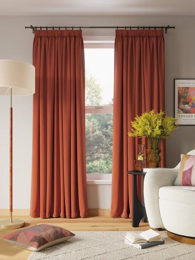 John Lewis Arlo Pair Lined Pencil Pleat Curtains 228 x 274cm - Burnt Orange