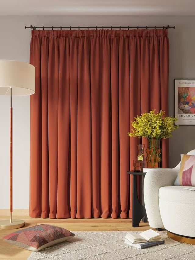 John Lewis Arlo Pair Lined Pencil Pleat Curtains 228 x 274cm - Burnt Orange