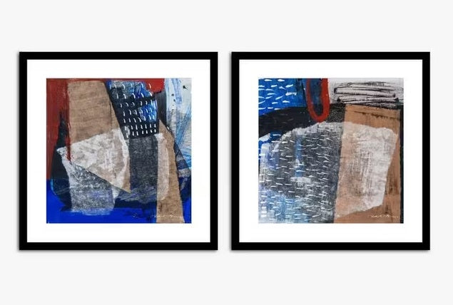 Natasha Barnes New Forms Framed Print & Mount 61.5 x 61.5cm Set of 2 - Blue