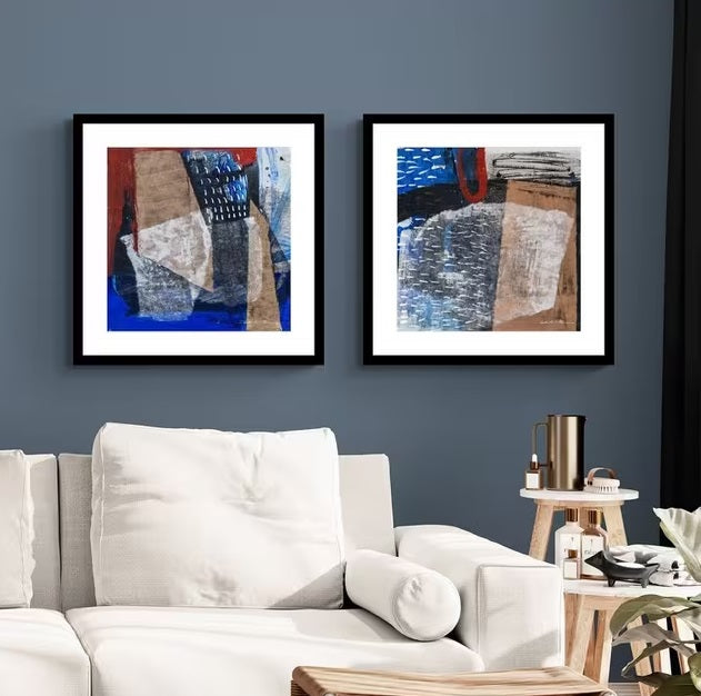 Natasha Barnes New Forms Framed Print & Mount 61.5 x 61.5cm Set of 2 - Blue