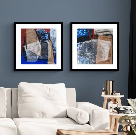 Natasha Barnes New Forms Framed Print & Mount 61.5 x 61.5cm Set of 2 - Blue