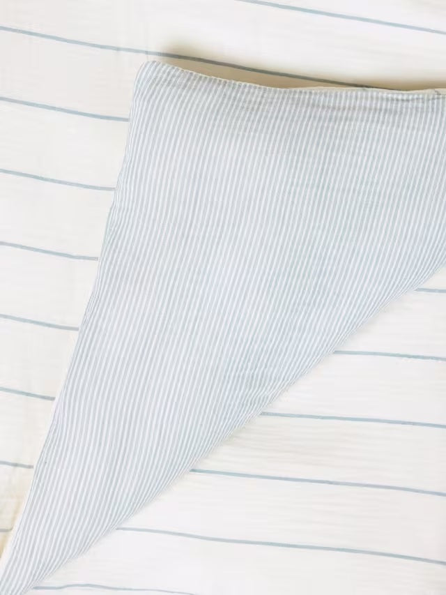 John Lewis Gauze Reversible Stripe Cotton Super King Duvet Cover - Blue