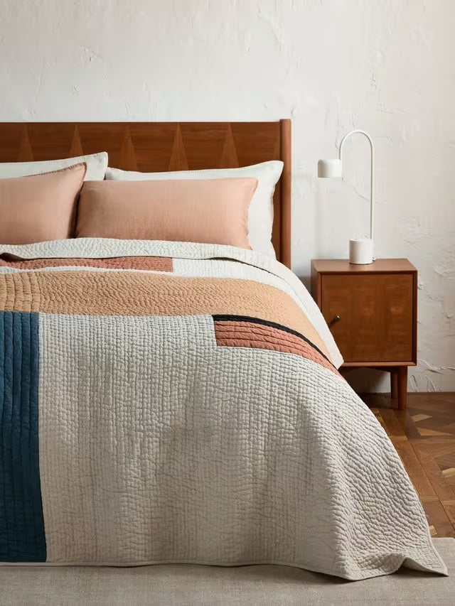 John Lewis Equilibrium Quilted Cotton & Linen Bedspread 220 x 220cm - Multi - Kazoop 