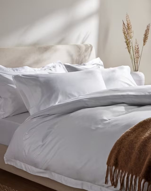 John Lewis White Cotton Sateen 1000TC 40cm Extra Deep Fitted Sheet - Double