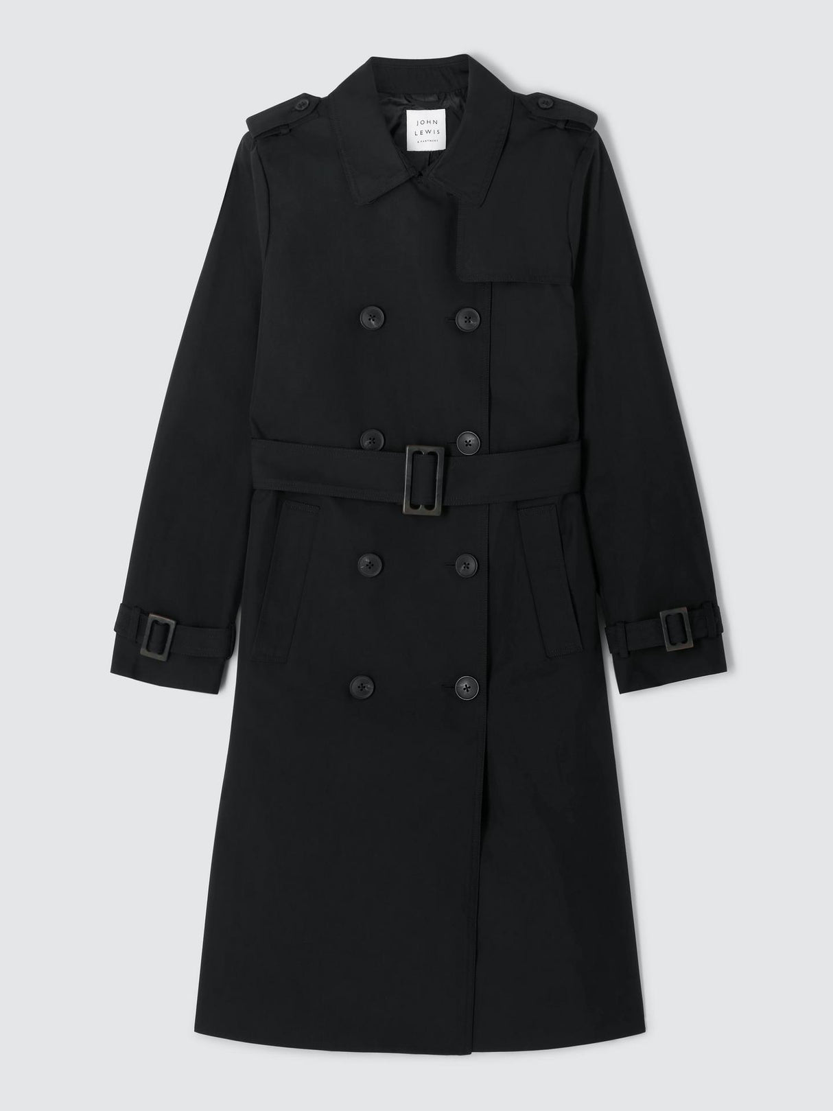 John Lewis Womens Plain Long Sleeve Button Trench Coat - Black - Size 20