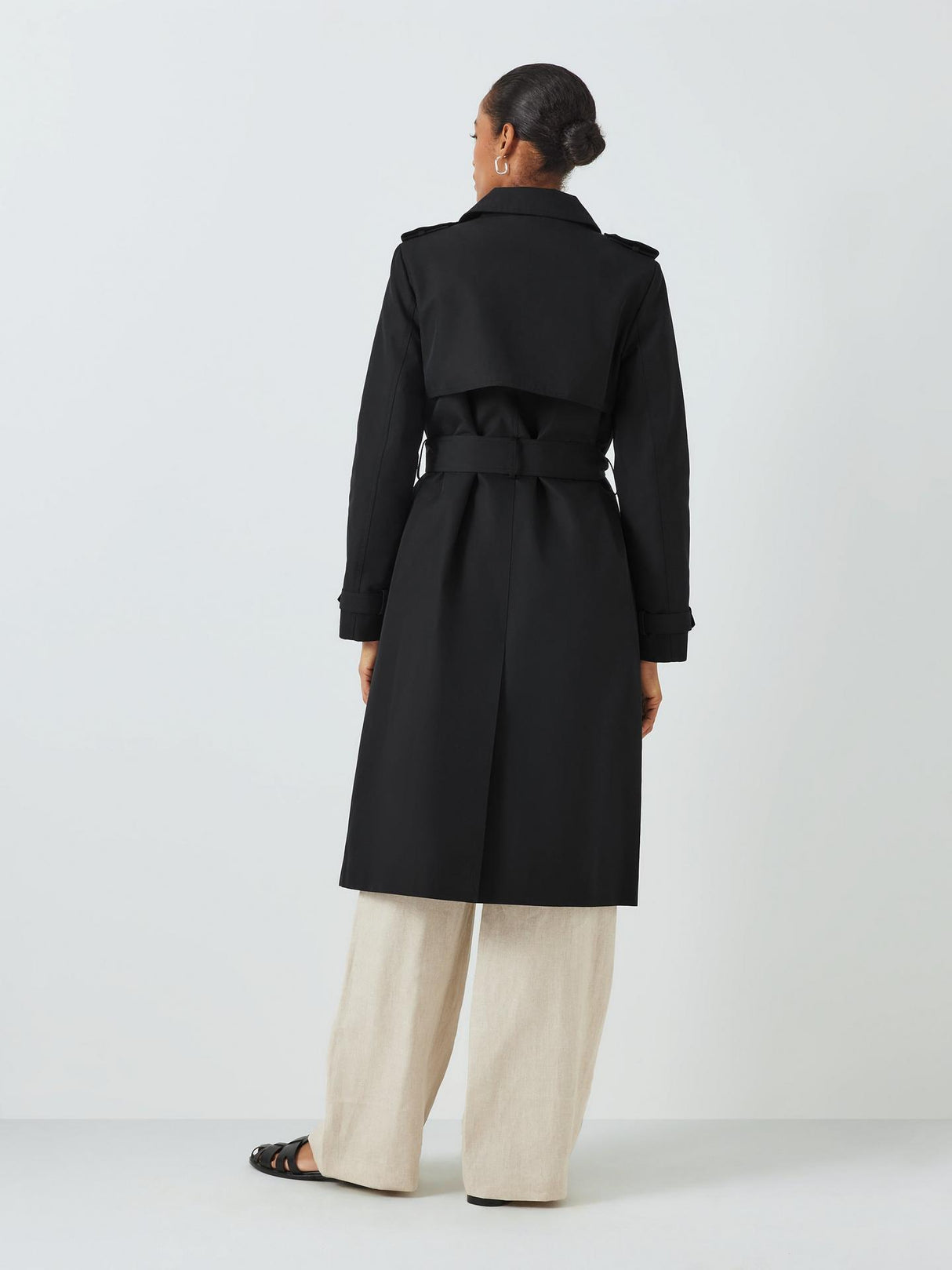 John Lewis Womens Plain Long Sleeve Button Trench Coat - Black - Size 20