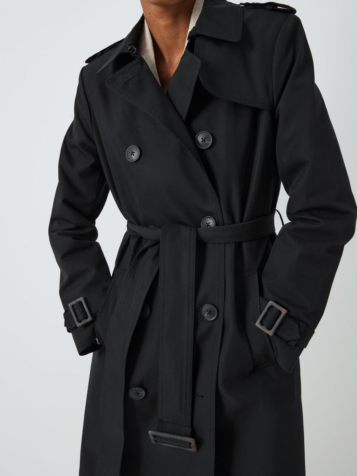 John Lewis Womens Plain Long Sleeve Button Trench Coat - Black - Size 20