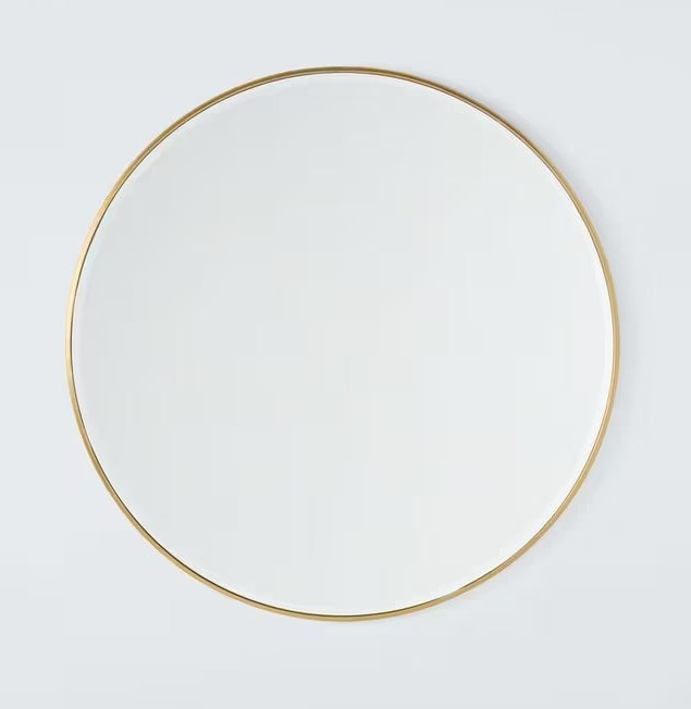 John Lewis Dalston Aluminium 80cm Round Slim Wall Mirror - Plain Brass - Kazoop 