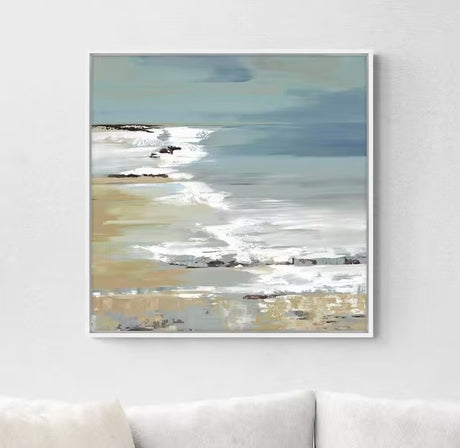 John Lewis Valeria Mravyan East Coast I Framed Canvas Print 64 x 64cm - Blue