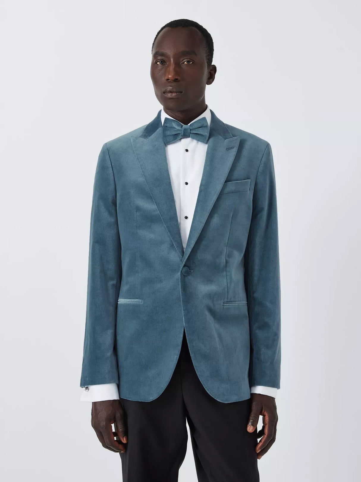 John Lewis Men's Velvet Regular Fit Peak Lapel Blazer - Duck Egg - Size 46R