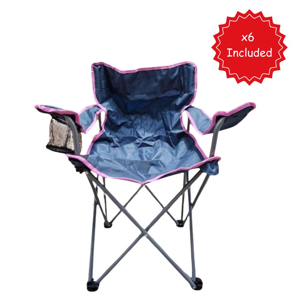Tesco Folding Outdoor Garden Portable Camping Chairs Pack of 6 - Navy/Pink