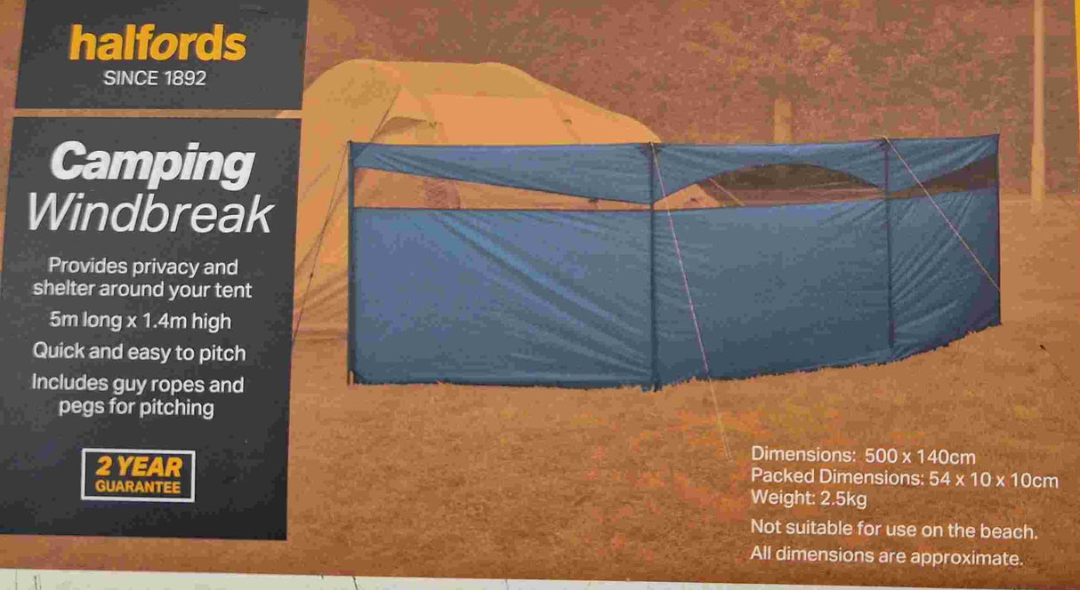 Halfords Quick & Easy Outdoor Privacy Shield Camping Windbreak 5m x 1.4m