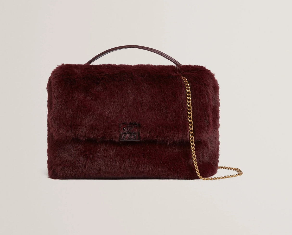 Ted Baker Anilie Faux Fur Multi-Way Strap Fold Over Shoulder Bag - Wine Red