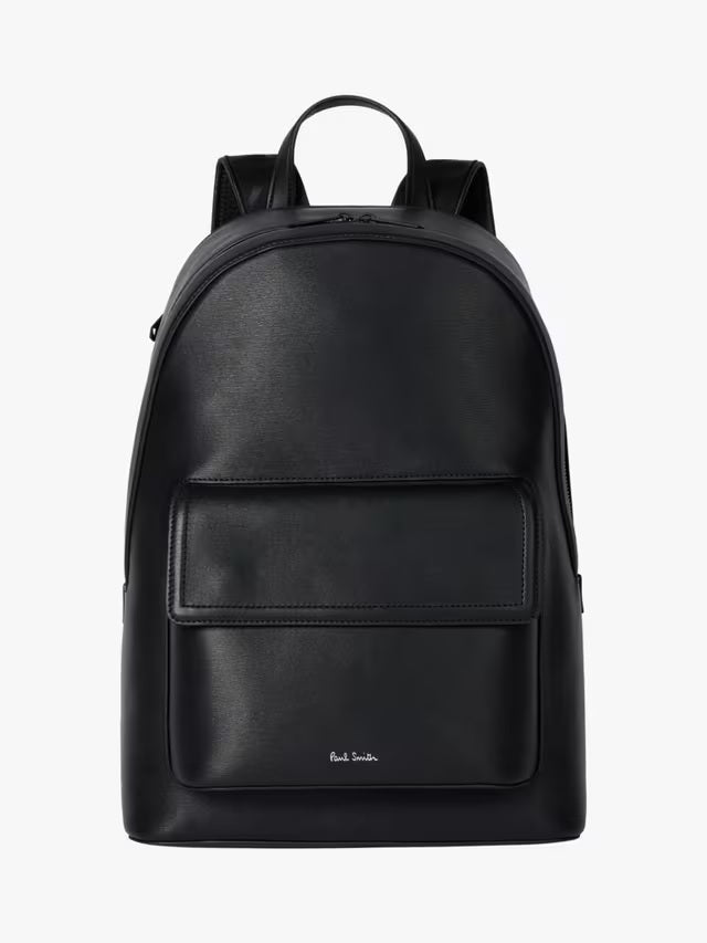 Paul Smith Unisex Classic Embossed Straw-Grain Leather Backpack - Black