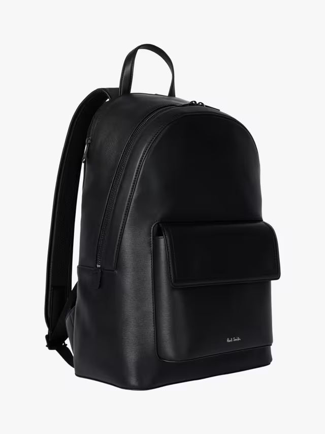 Paul Smith Unisex Classic Embossed Straw-Grain Leather Backpack - Black