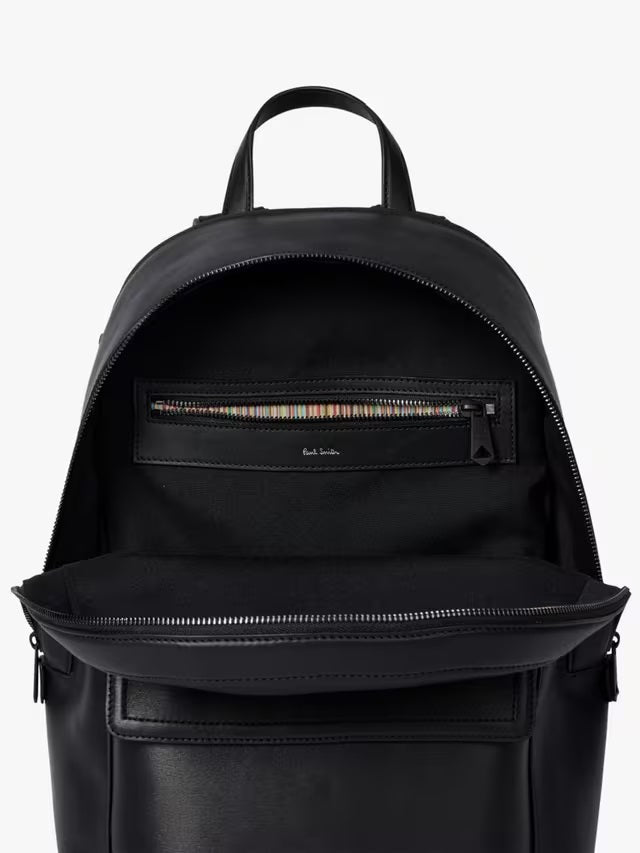 Paul Smith Unisex Classic Embossed Straw-Grain Leather Backpack - Black