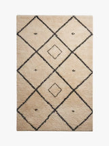 MADE Mona Geometric Diamond Shaggy Wool Blend Rug 170 x 120cm - White/Black - Kazoop 