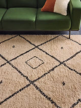 MADE Mona Geometric Diamond Shaggy Wool Blend Rug 170 x 120cm - White/Black - Kazoop 
