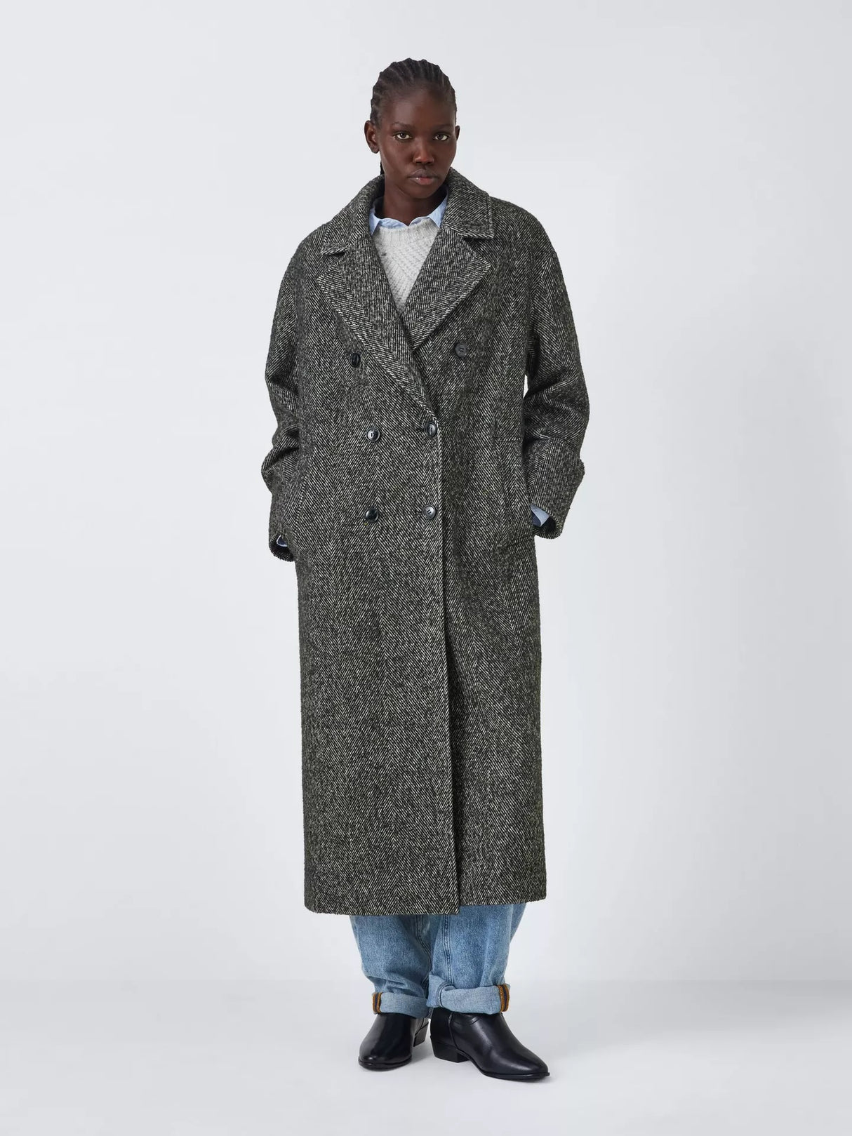 AND/OR Women's Raya Herringbone Classic Longline Coat - Charcoal - Size 16