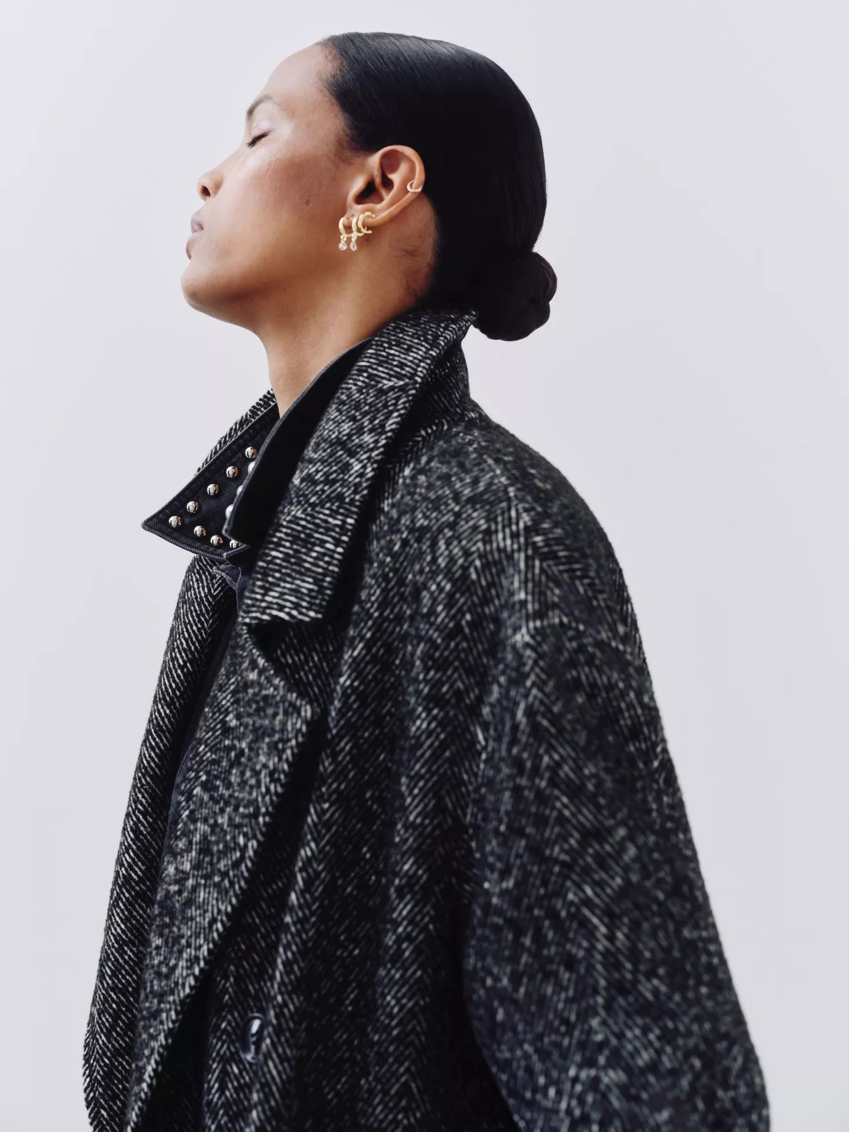 AND/OR Women's Raya Herringbone Classic Longline Coat - Charcoal - Size 16