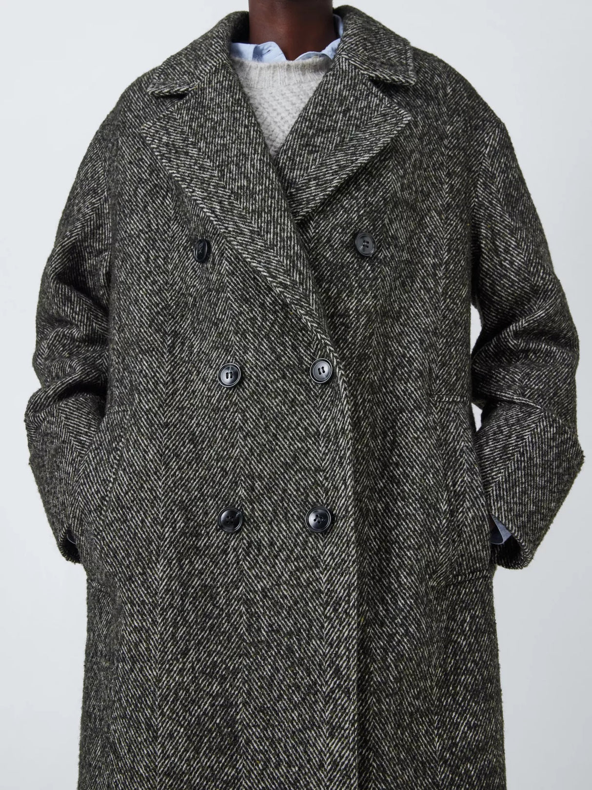 AND/OR Women's Raya Herringbone Classic Longline Coat - Charcoal - Size 16