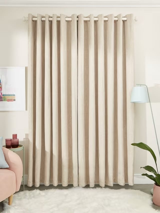 John Lewis Boucle Pair Blackout Eyelet Curtains 167 x 228cm - Natural White
