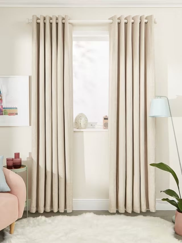 John Lewis Boucle Pair Blackout Eyelet Curtains 167 x 228cm - Natural White
