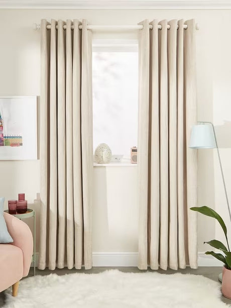 John Lewis Boucle Pair Blackout Eyelet Curtains 167 x 228cm - Natural White