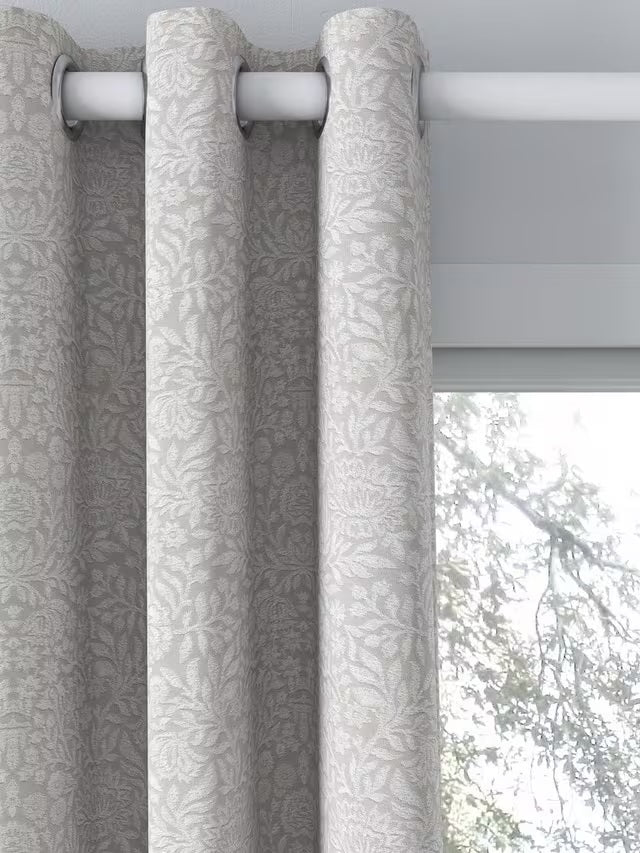 John Lewis Hidcote Weave Floral Pair Lined Eyelet Curtains 228x228cm - Grey