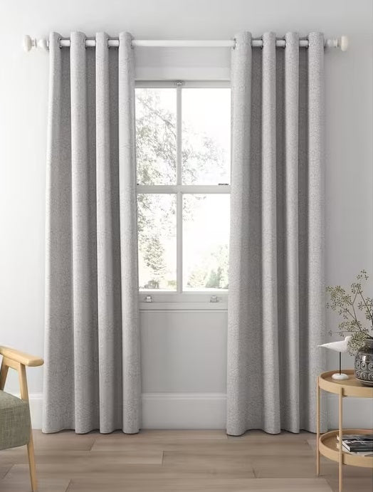 John Lewis Hidcote Weave Floral Pair Lined Eyelet Curtains 228x228cm - Grey