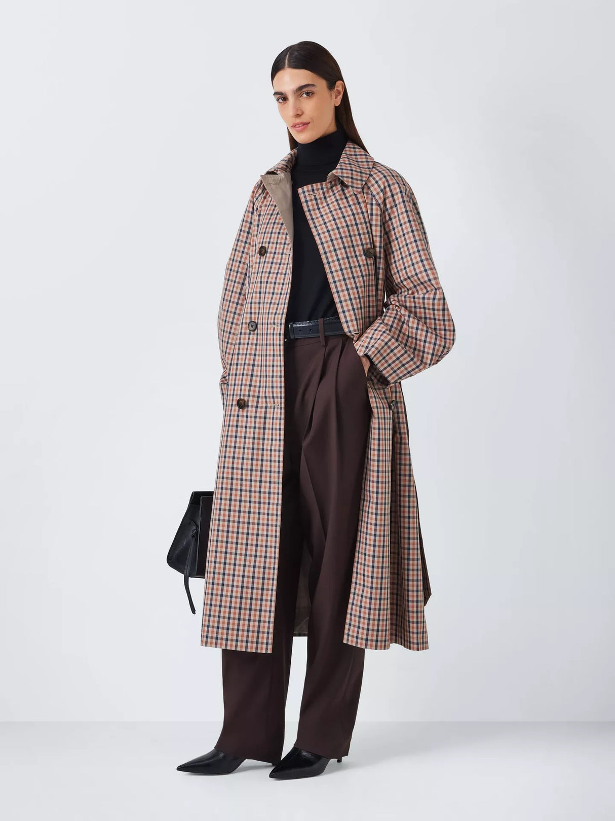 John Lewis Women's Fluid Check Classic Longline Trench Coat - Multi - UK 10