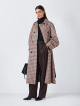John Lewis Women's Fluid Check Classic Longline Trench Coat - Multi - UK 10